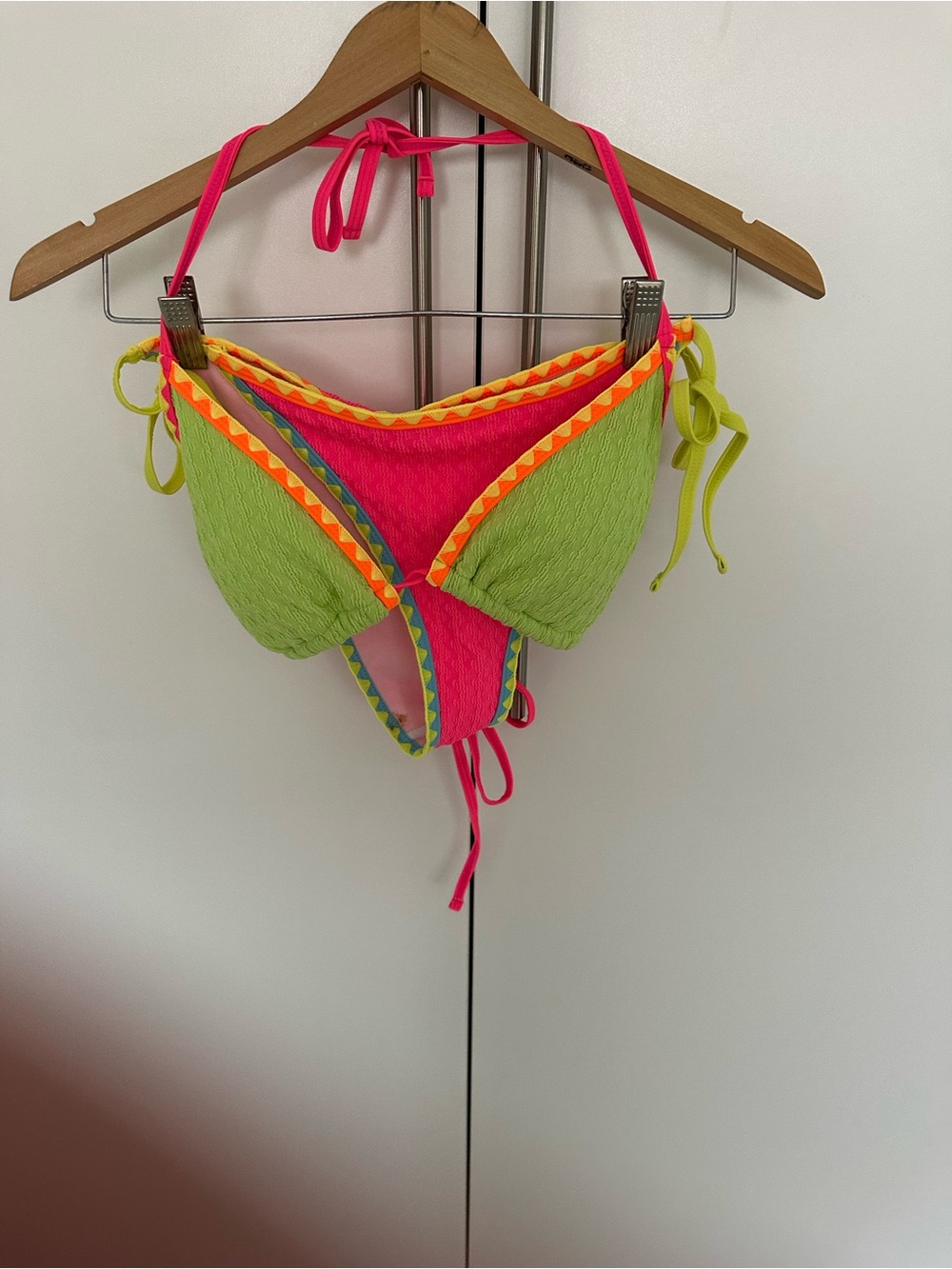 Neon Colorblock Triangle Bikini Top - Pink & Lime